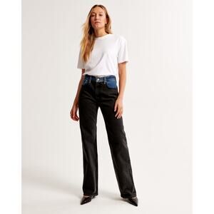 Abercrombie & Fitch‎ 90s Relaxed Jean High Rise Black Blue Two Tone 34 / 18 R